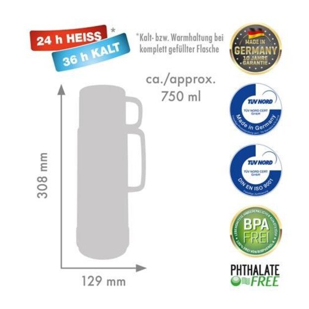 ROTPUNKT Glass thermos, capacity 0.750 l, polar-el.-summer squash (white-yellow)