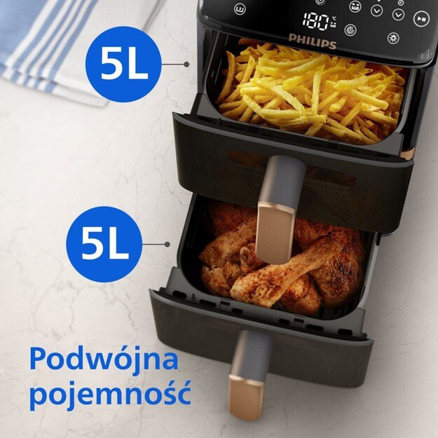 Philips Dual Basket Airfryer | NA462/70 4000 Series | Power 2750 W | Capacity 10 L | Rapid Air technology | Black