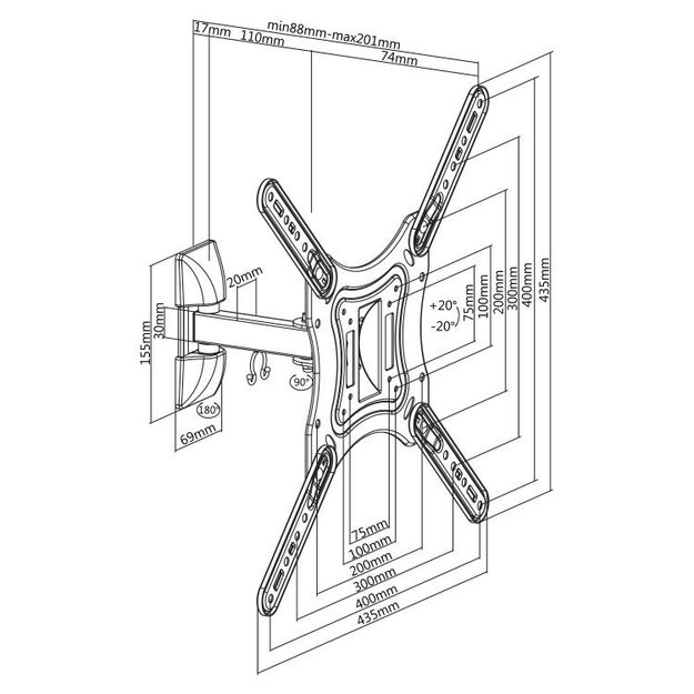 Sbox Full Motion Flat Screen LED TV Mount 23 -55  30kg LCD-441