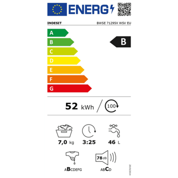 INDESIT | Washing machine | BWSE 71295X WSV EU | Energy efficiency class B | Front loading | Washing capacity 7 kg | 1200 RPM |