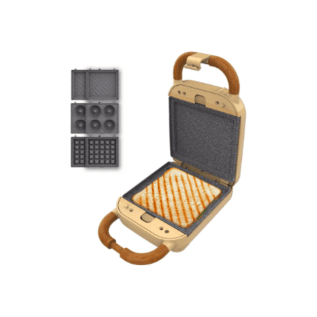 Cecotec Sandwich Maker | Rock nToast Retro One Yellow Retro-style | 700 W | Number of plates 3 | Yellow