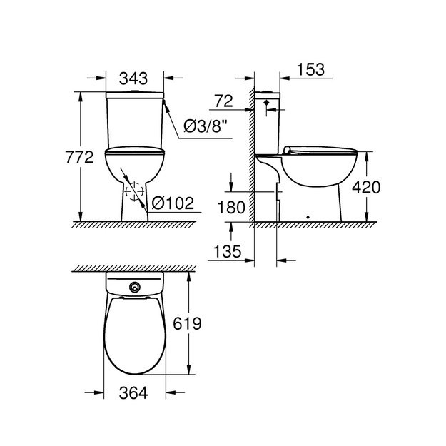 Pastatomas klozetas su SoftClose dangčiu Grohe Bau Ceramic 39496000