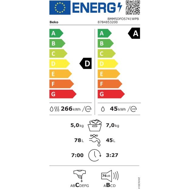 Skalbimo ma&scaron;ina su džiovinimo funkcija Beko BMM5DFO5741WPB, 7/5 kg