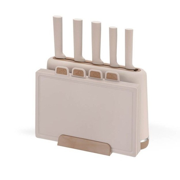 Maestro MR-1412-BEIGE Knife set with block + Cutting board set Beige