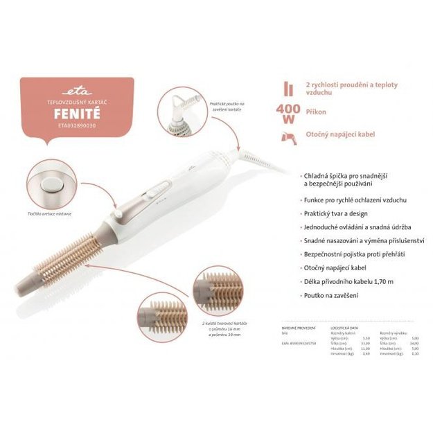 ETA FENIT&Eacute; Curler | ETA032890030 | Number of heating levels 2 | 400 W | White