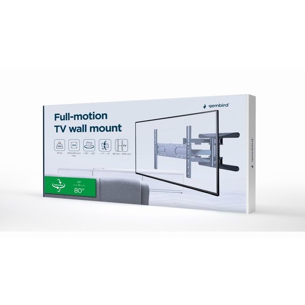 Gembird WM-80ST-01 Full-motion TV wall mount, 40&rdquo;-80&rdquo; (50 kg)