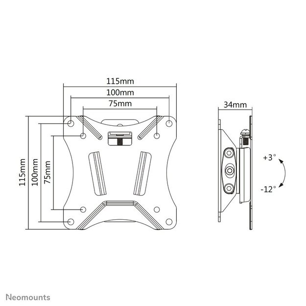 Neomounts Wall mount | NM-W60BLACK Monitor/TV mount wall | Tilt | 10-30   | Maximum weight (capacity) 25 kg | Black