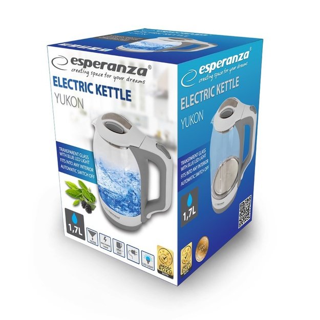 Kettle electric Esperanza YUKON EKK025W (1500W 1.7l, white color)