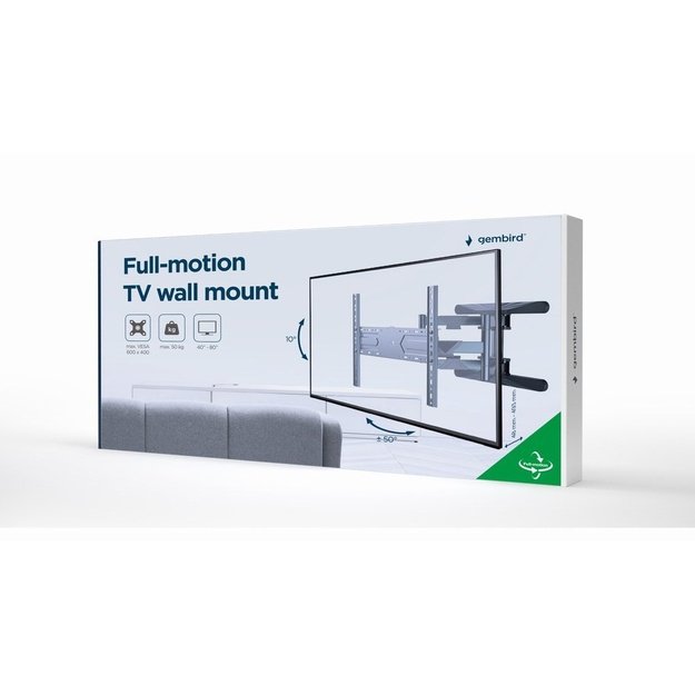 Gembird | Full-motion wall mount | WM-80ST-01 | Tilt, swivel, rotate | 40-80   | Maximum weight (capacity) 50 kg | Black