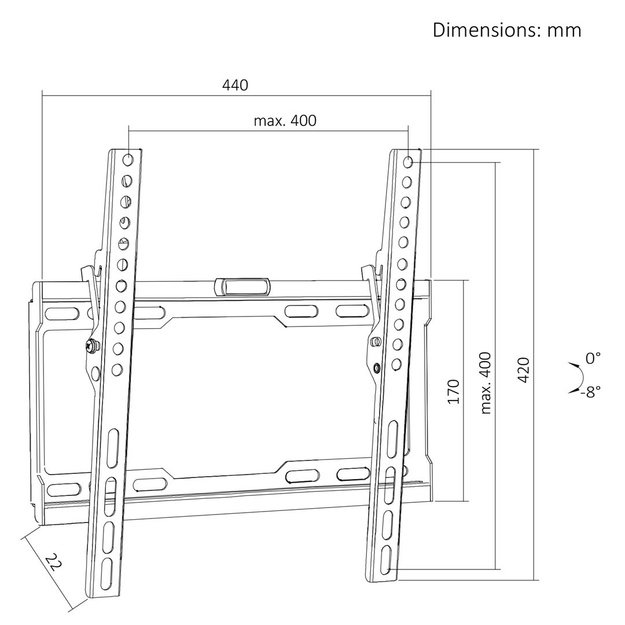 Maclean TV Mount / Bracket, max VESA 400x400, 32-75 , up to 45 kg, black, tilt adjustment 0&deg;&ndash;8&deg;, MC-187