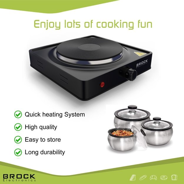 Brock EP 100 BK Single Ring Electric Hob 1500W, Black