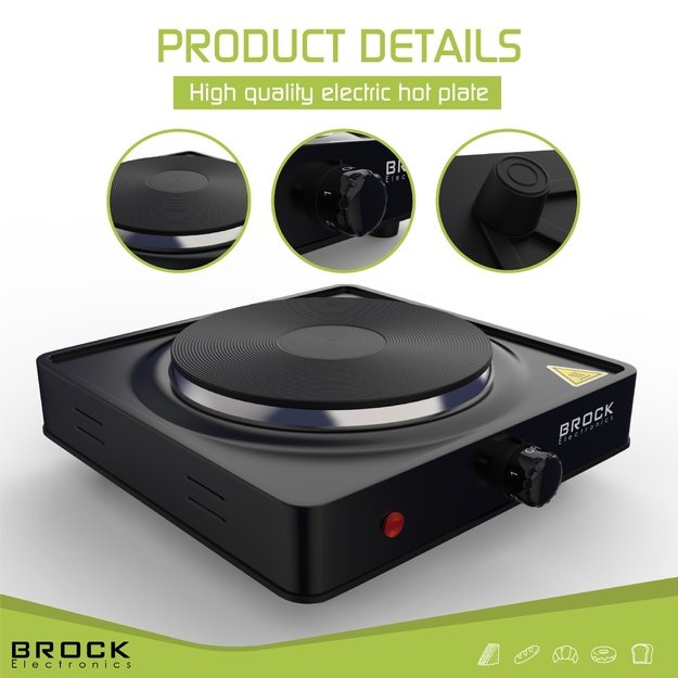 Brock EP 100 BK Single Ring Electric Hob 1500W, Black