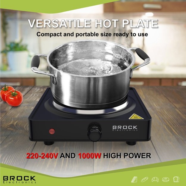 Brock EP 100 BK Single Ring Electric Hob 1500W, Black
