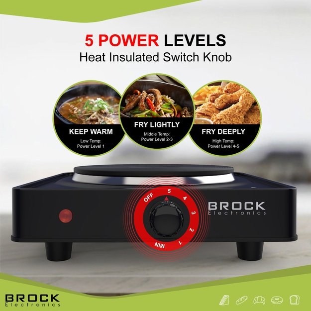 Brock EP 100 BK Single Ring Electric Hob 1500W, Black