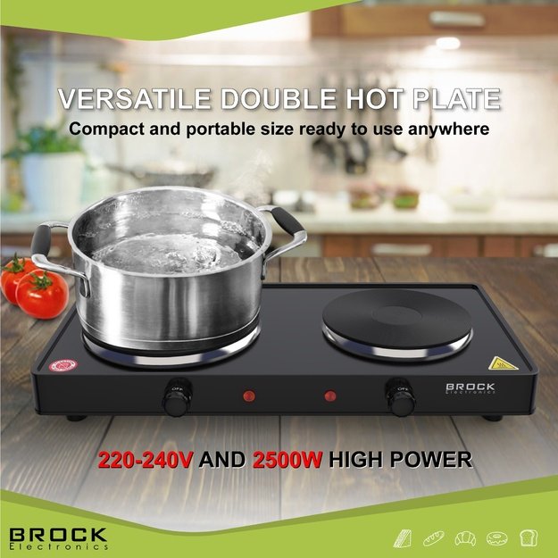 Brock EP 200 BK Two Ring Electric Hob 2500W, Black