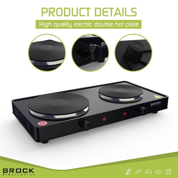 Brock EP 200 BK Two Ring Electric Hob 2500W, Black
