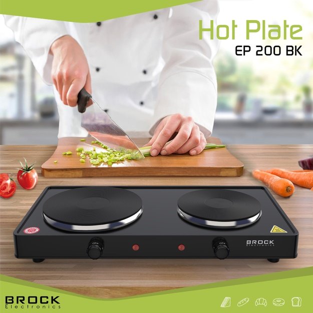 Brock EP 200 BK Two Ring Electric Hob 2500W, Black