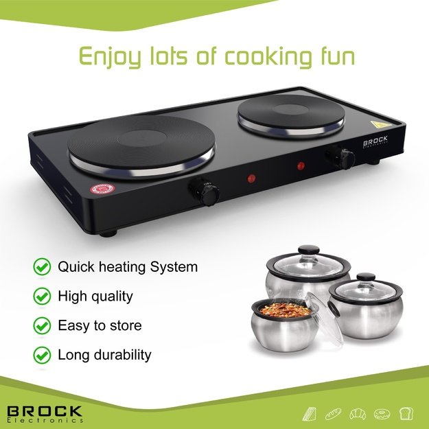 Brock EP 200 BK Two Ring Electric Hob 2500W, Black