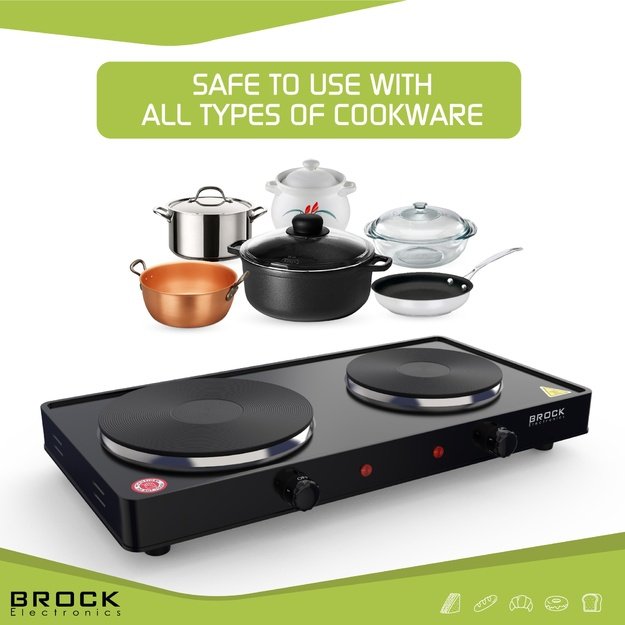 Brock EP 200 BK Two Ring Electric Hob 2500W, Black