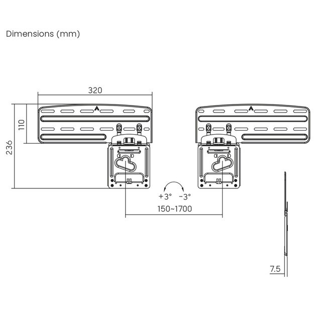 Maclean TV bracket, compatible with Samsung QLED TVs, 43 -85 , max. 60kg, MC-806 N