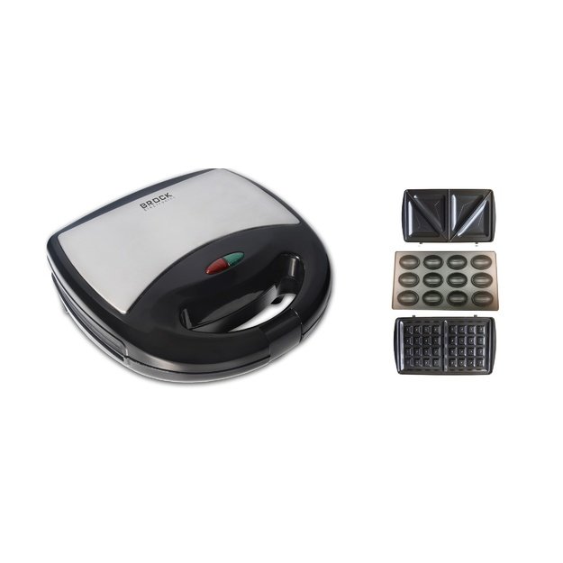 Brock SSM 2004 SS 3 in 1 Sandwich/Waffle Maker And Nutlet Makerl 750W, Black/Steel