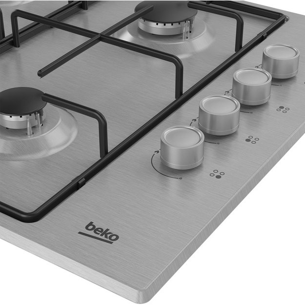 Beko HIBG64120SX 60cm Gas Hob with Side Knob Controls