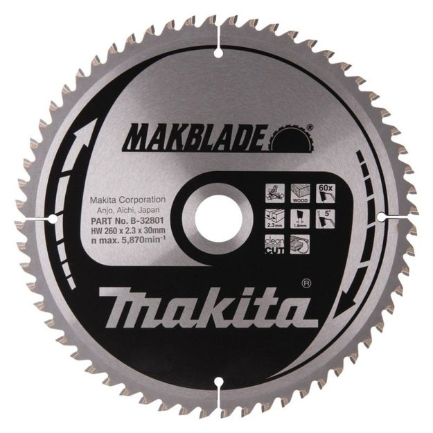 Medžio pjovimo diskas MAKITA 260x2,3x30mm 60T 5&deg;