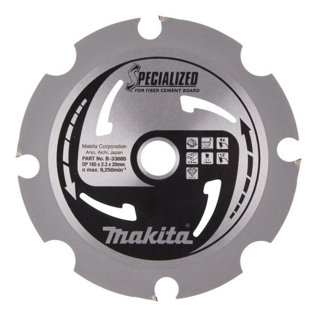 Pjovimo diskas cementinio pluo&scaron;to medžiagoms MAKITA 165x2,3x20mm 4T 12&deg;