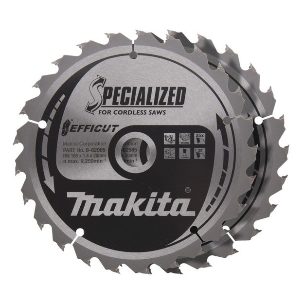 Pjovimo diskas medienai MAKITA Efficut 165x1,4x20mm T25 23&deg;, 2 vnt.