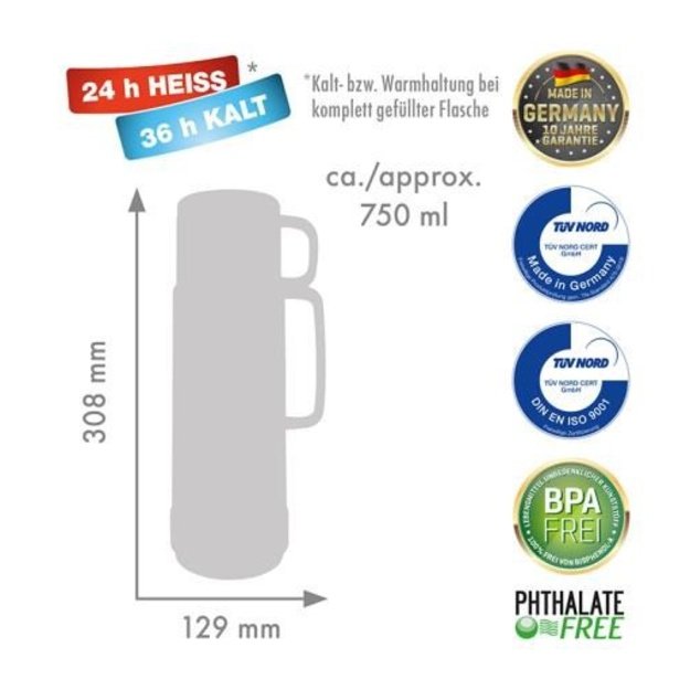 ROTPUNKT Glass thermos, capacity 0.750 l, polar-el.-summer squash (white-yellow)