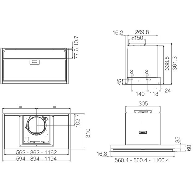 Įmontuojamas gartraukis Elica BOXIN ADVANCE  IX/A/60, PRF0180599A