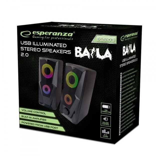 Esperanza EGS103 Speakers 2.0 USB LED 6 W Black 1