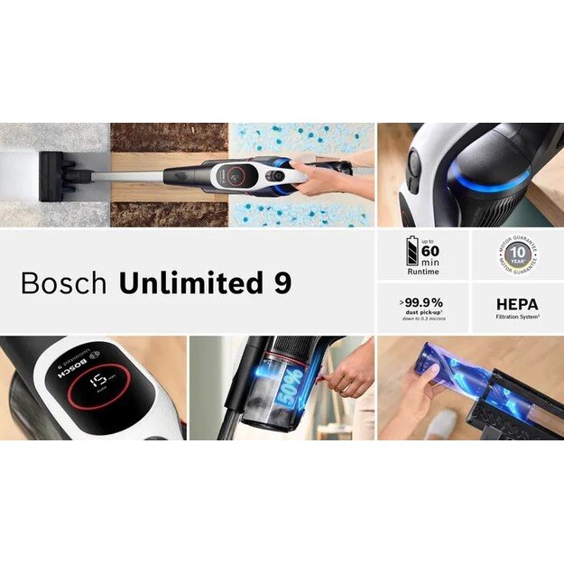 Bosch BCS931WBA stick vacuum/electric broom Battery Dry HEPA Bagless 0.4 L White 3 Ah 5
