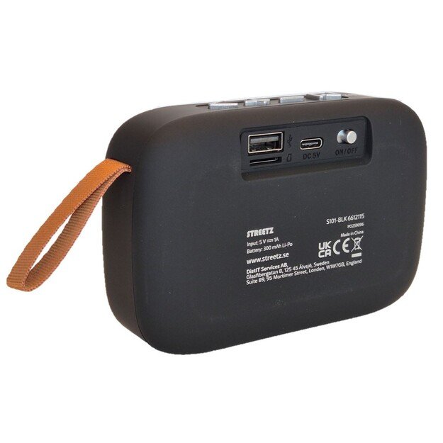 S101 ne&scaron;iojama Bluetooth kolonėlė STREETZ, USB/TF/FM, juoda / S101-BLK / 6612115 2