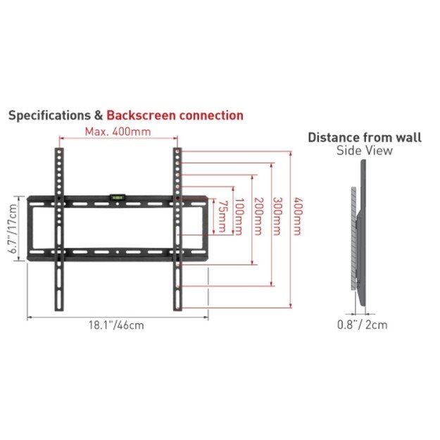 BARKAN E302+.B 19 -65  TV, fiksuotas, sieninis, juodas 1