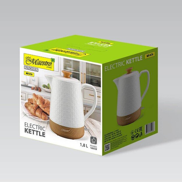 Maestro MR-076 electric kettle 1.8 L 1800 W White, Wood 1