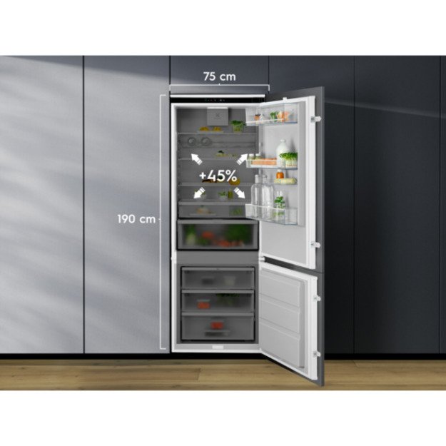 Įmontuojamas 70 cm pločio  šaldytuvas su šaldikliu apačioje Electrolux ENG7TE75S