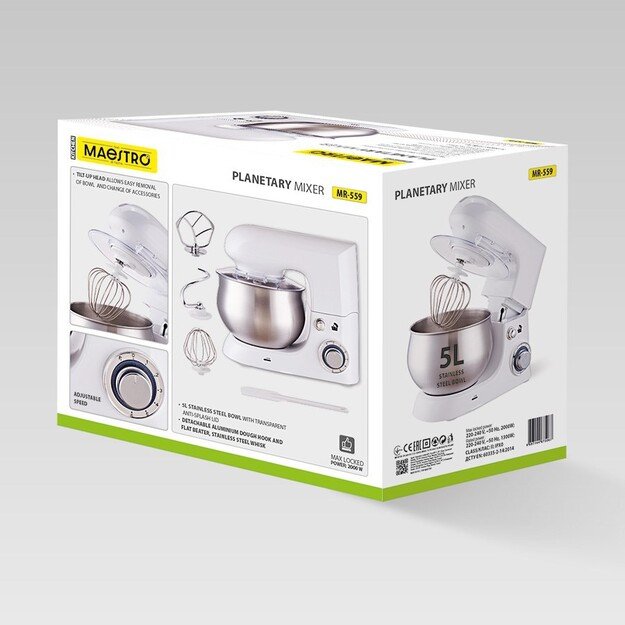 Planetary mixer MAESTRO MR-559 with bowl 5.0l, 2000W White 1