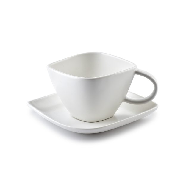 HAPPY espresso puodelis su lėkštute - baltas