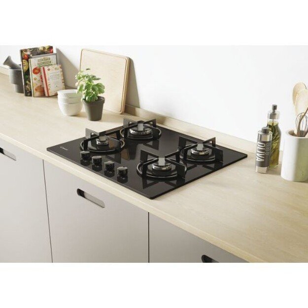 Candy Hob | CVW6BB | Gas on glass | Number of burners/cooking zones 4 | Knobs | Black