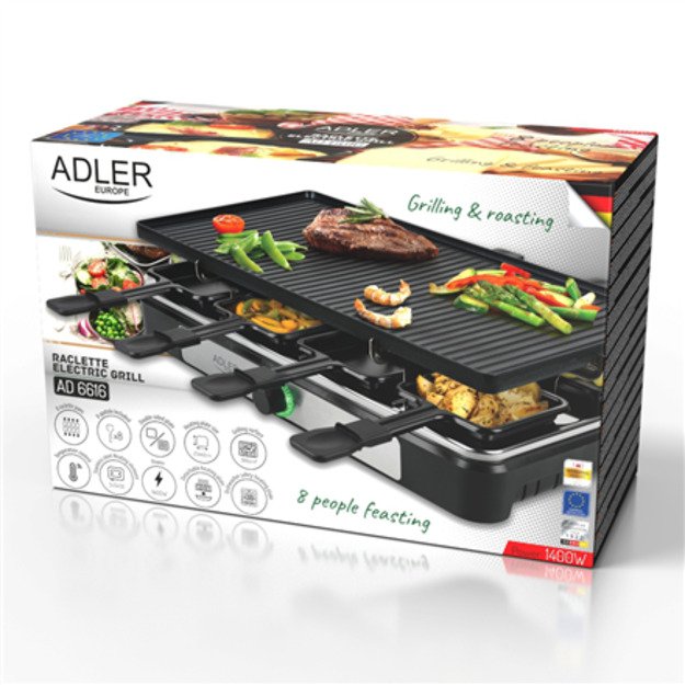 Adler | AD 6616 | Raclette - electric grill | Table | 1400 W | Black/Stainless steel