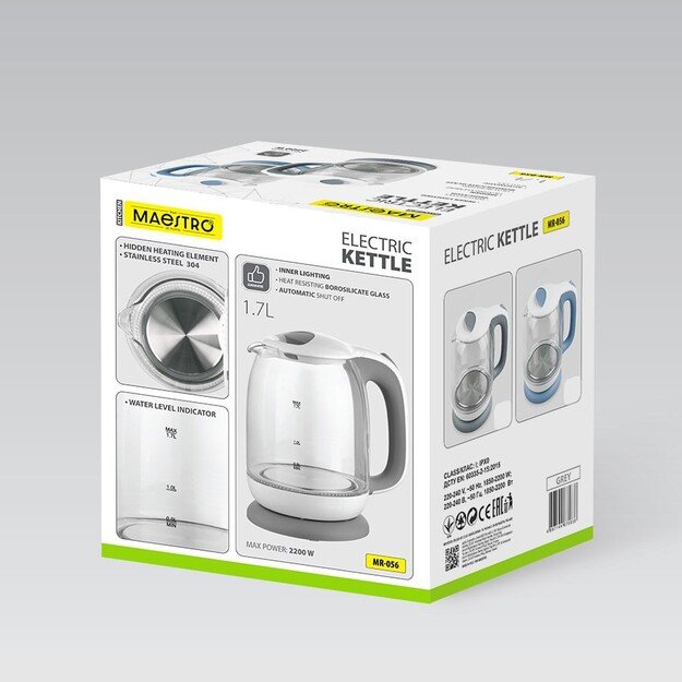 Electric kettle szklany 1,7l 2200W MR-056-GREY MAESTRO