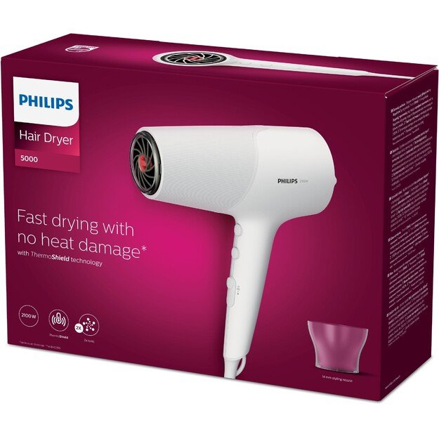 Philips | Hair Dryer | BHD500/00 | 2100 W | Number of temperature settings 3 | Ionic function | White