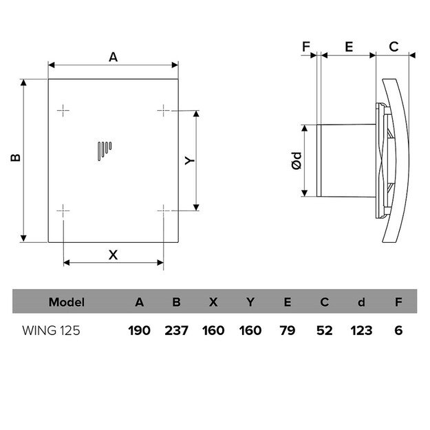 Vonios kambario ventiliatorius Vlano MOON 125 T (su laikmačiu)   x1A125 mm