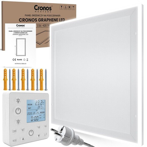 Šildytuvas Cronos Graphene LED CGL-420TP 420W baltas, LED, termostas