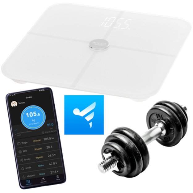 Adler Smart Bathroom Scale | AD 8187 | Maximum weight (capacity) 180 kg | Accuracy 100 g | Body Mass Index (BMI) measuring | Whi