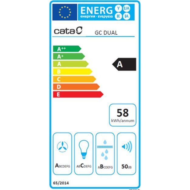 CATA Hood GC DUAL A 75 XGWH Canopy Energy efficiency class A Width 79.2 cm 820 m3/h Touch control LED White glass