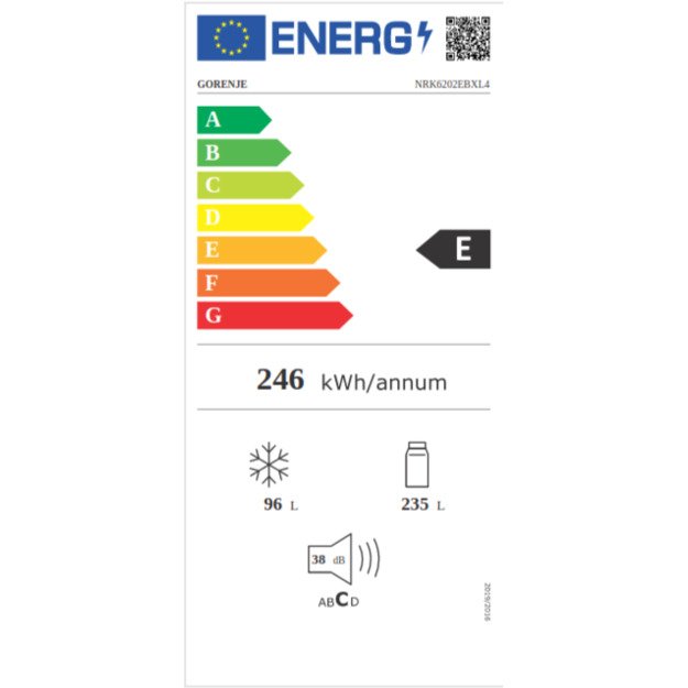 Gorenje | Refrigerator | NRK6202EBXL4 | Energy efficiency class E | Free standing | Combi | Height 200 cm | No Frost system | Fr
