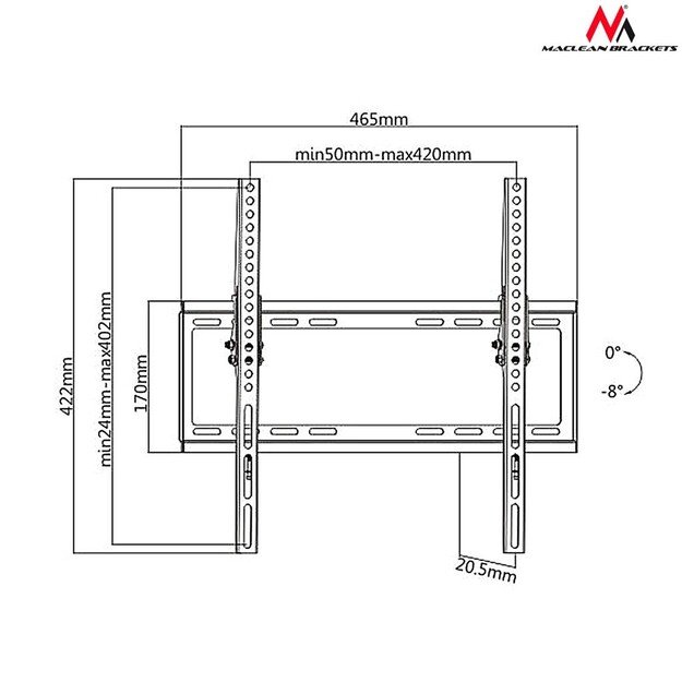 Mount wall for TV Maclean MC-774 (Tilting, Wall, 32  - 55 , max. 35kg)