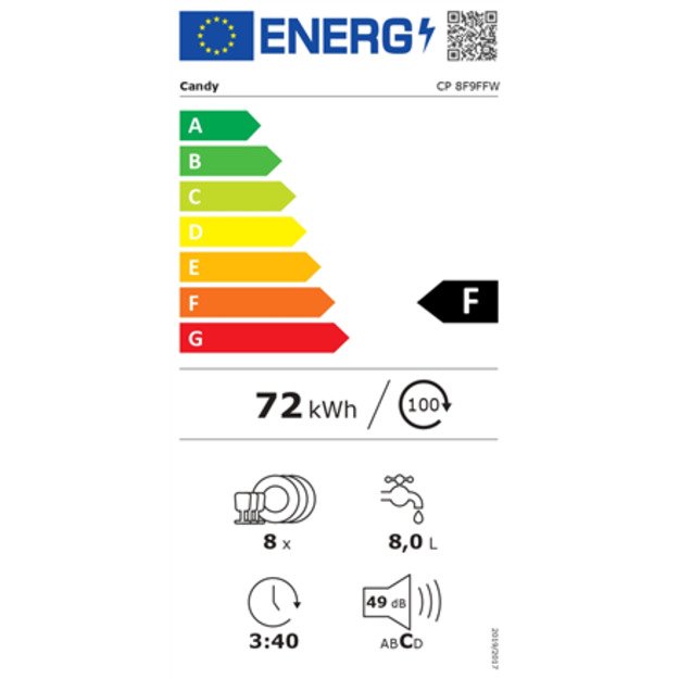 Dishwasher | CP 8F9FFW | Free-standing | Width 55 cm | Number of place settings 8 | Number of programs 8 | Energy efficiency cla